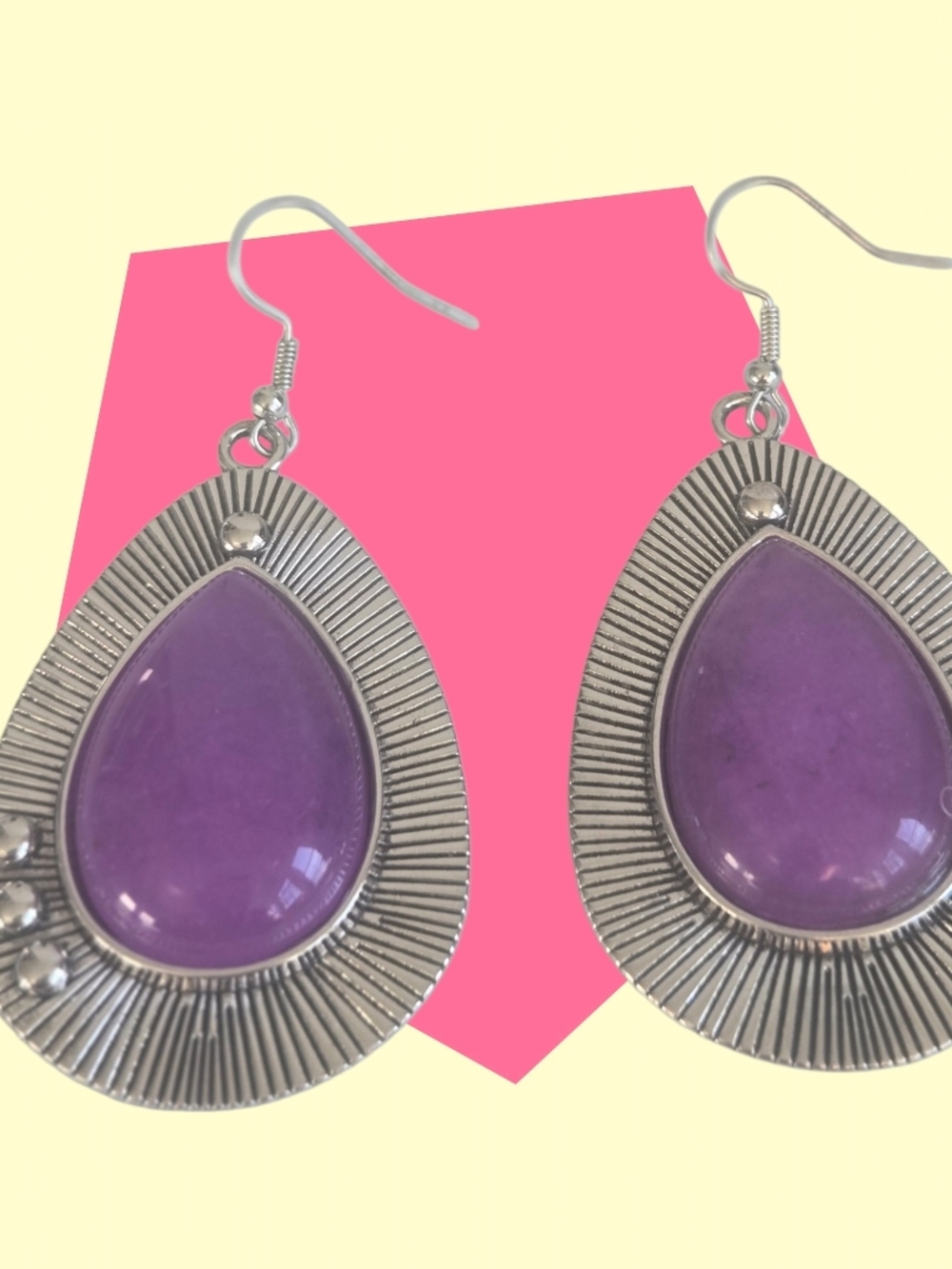 Silver Teardrop Earrings with Purple Stone